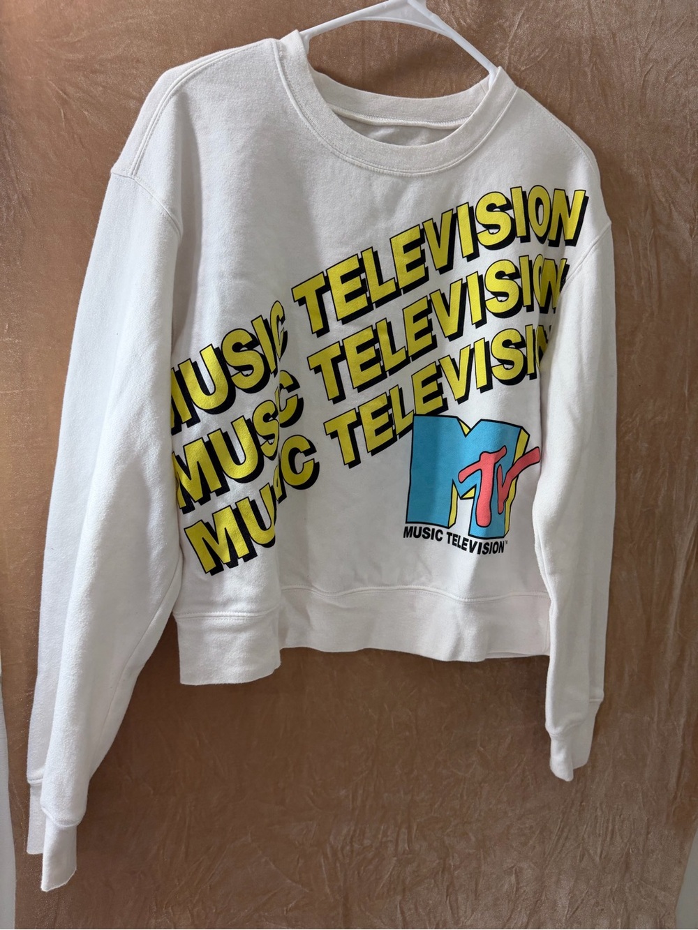 MTV White Graphic Sweatshirt with Yellow 'Music Television' Print